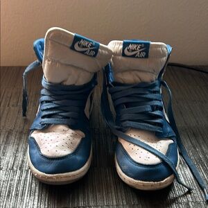 Nike Kids Blue and White Sneakers boys 5.5 in used condition as pictured .